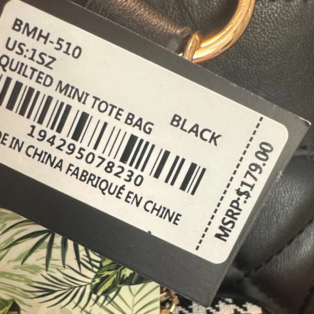 NWT Badgley Mischka Black Vegan Leather Quilted Bag - Picture 6 of 6